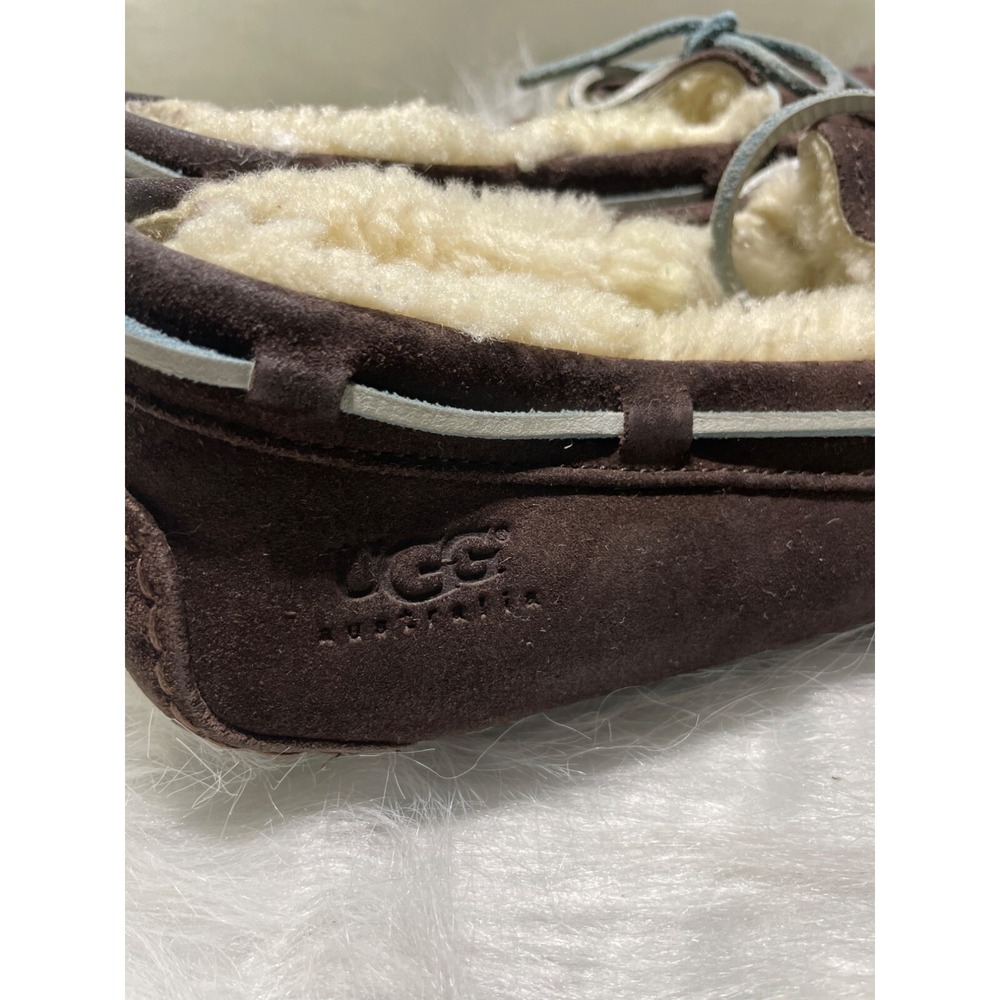 UGG Australia Dakota Suede Moccasin Slippers Brown Shearling Womens 8 5612 - Picture 4 of 7